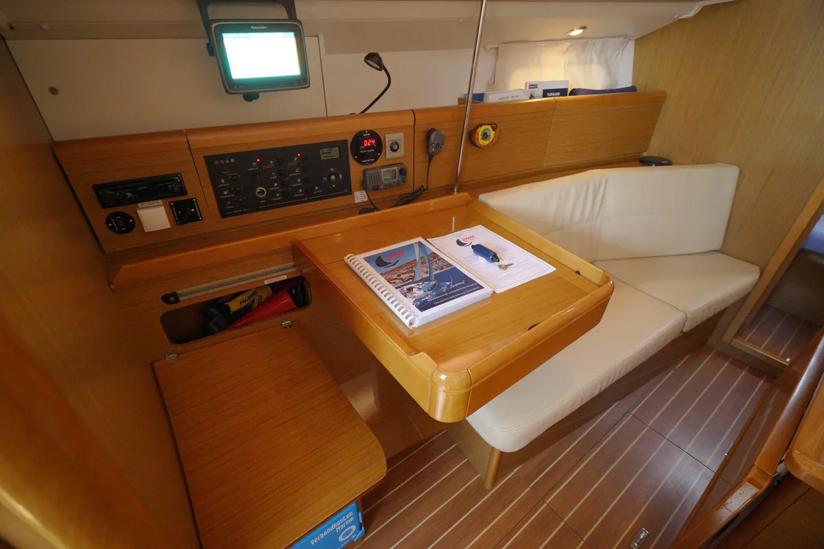 Salon of Primus Navi, a Jeanneau Sun Odyssey 36i sailboat at Marmaris, Turkey
