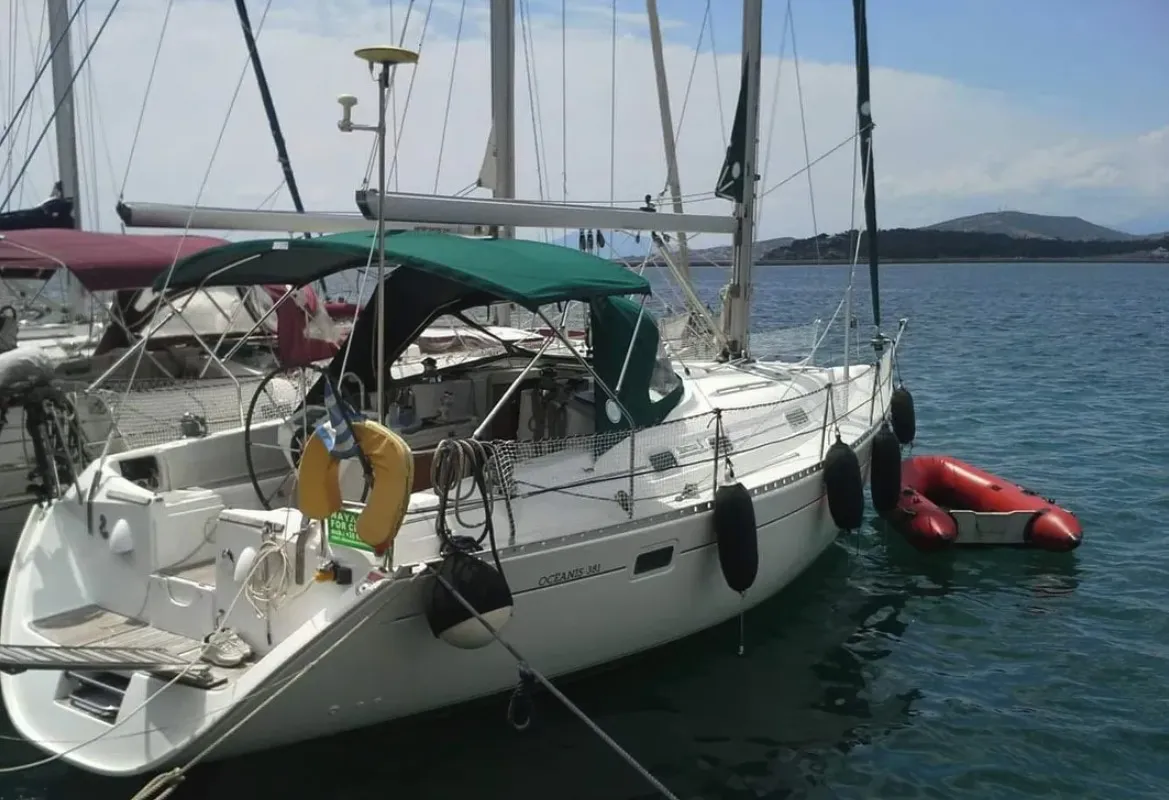 Exterior view of Kleio, a Beneteau Oceanis 381 sailboat at Volos, Greece