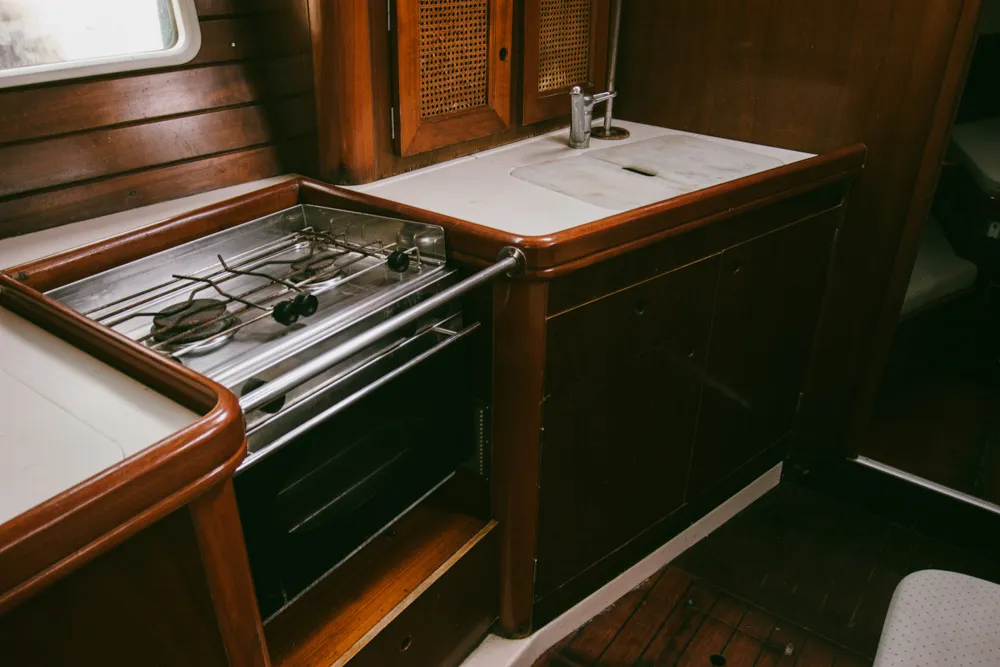 Galley of Kleio, a Beneteau Oceanis 381 sailboat at Volos, Greece