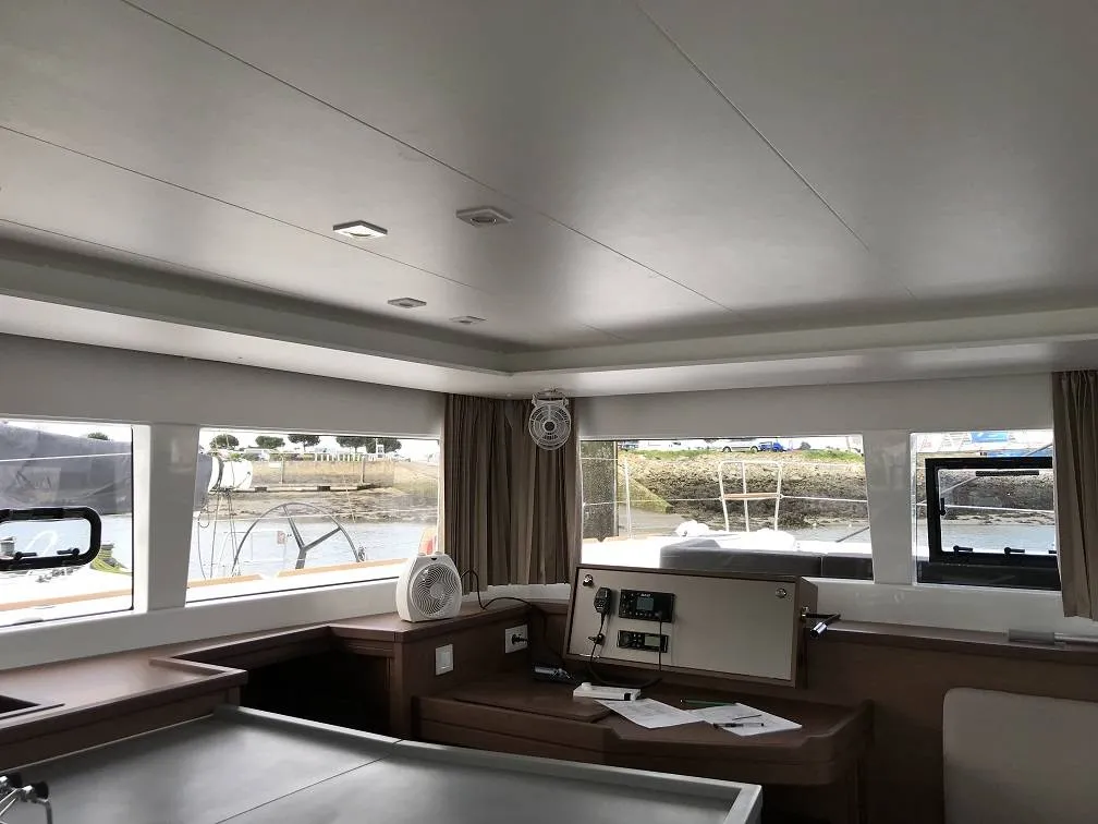Cockpit of Arome, a Lagoon 450 S catamaran at Roche Caiman, Seychelles