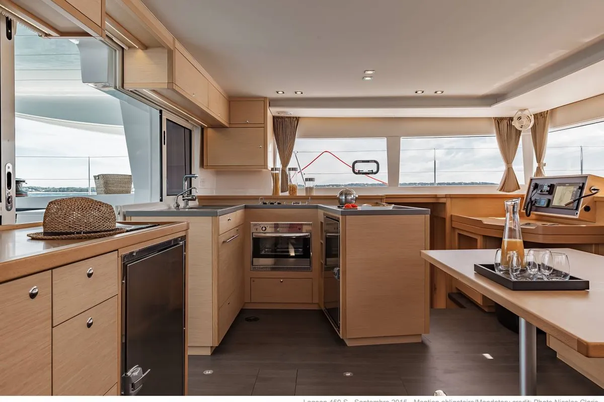 Galley of Arome, a Lagoon 450 S catamaran at Roche Caiman, Seychelles