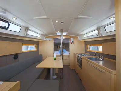 Salon of Summer Breeze 1, a Beneteau Oceanis 38.1 sailboat at Marmaris, Turkey