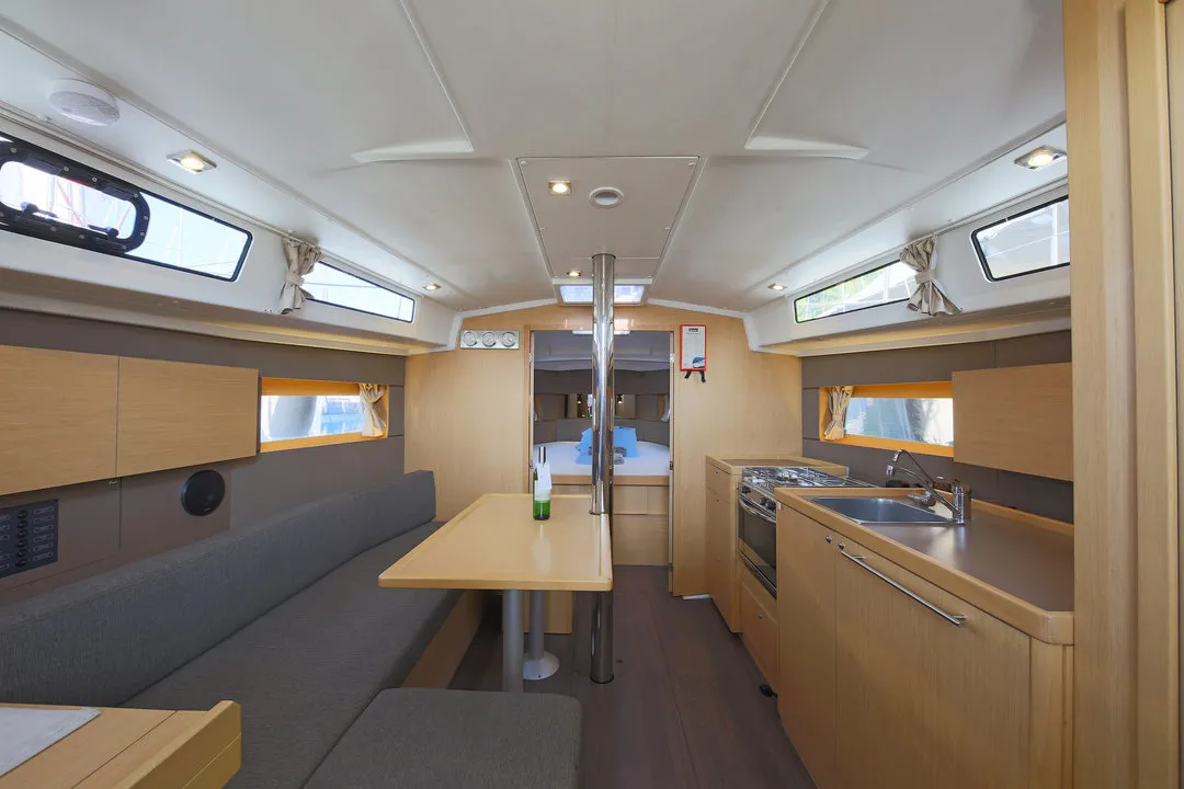 Salon of Summer Breeze 1, a Beneteau Oceanis 38.1 sailboat at Marmaris, Turkey