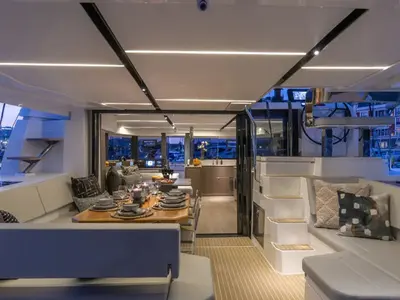 Deck of Moorings 4600 Exclusive Plus, a Gulet Moorings 4600 catamaran at Road Town, British Virgin Islands