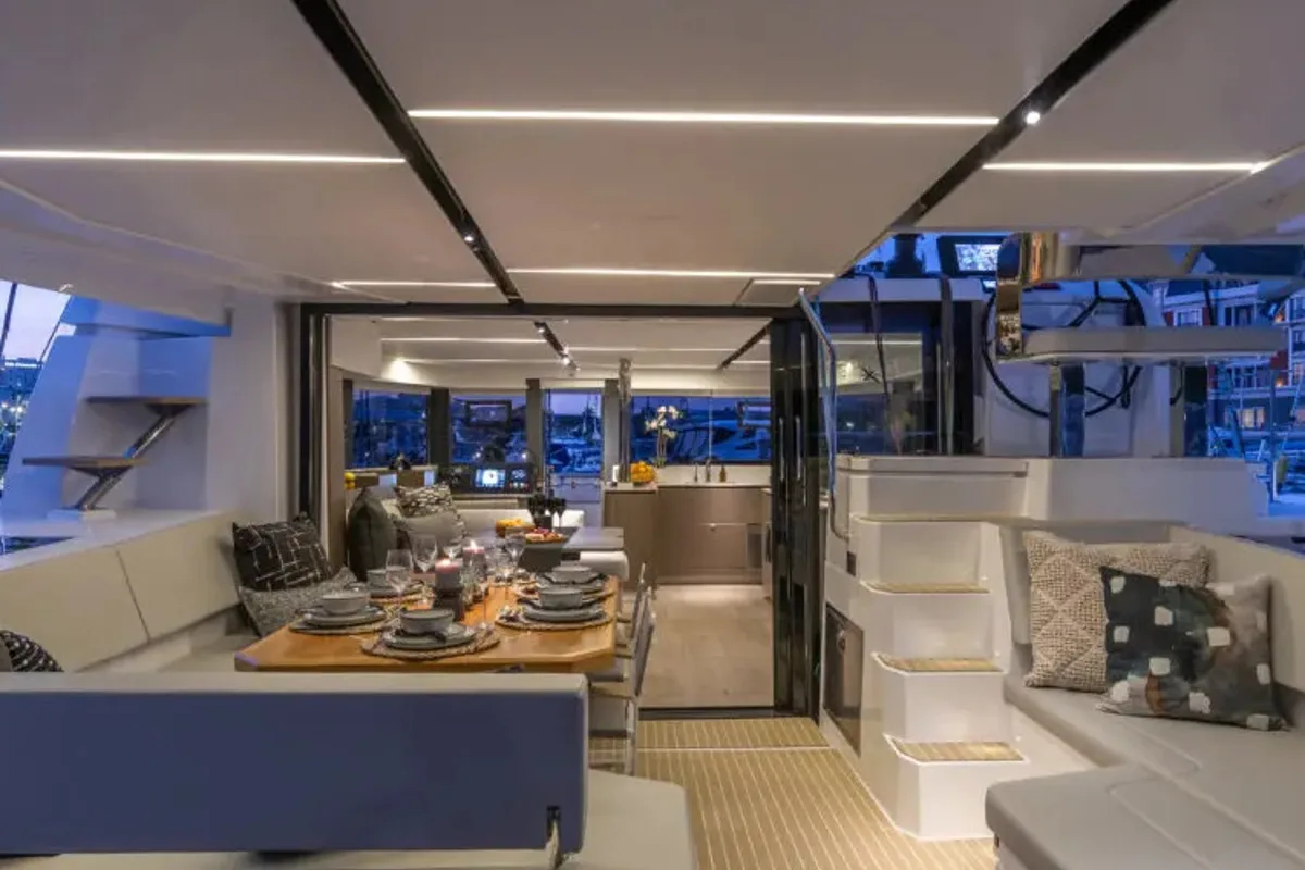 Deck of Moorings 4600 Exclusive Plus, a Gulet Moorings 4600 catamaran at Road Town, British Virgin Islands