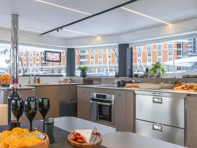 Galley of Moorings 4600 Exclusive Plus, a Gulet Moorings 4600 catamaran at Road Town, British Virgin Islands