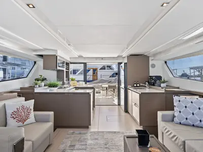 Salon of Nauti Cat, a Leopard 53 - OW catamaran at Central Abaco, Bahamas