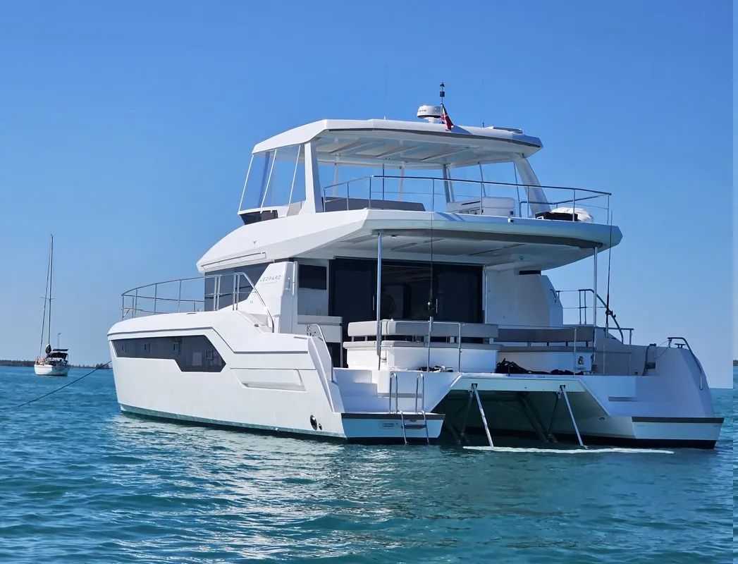 Exterior view of Nauti Cat, a Leopard 53 - OW catamaran at Central Abaco, Bahamas