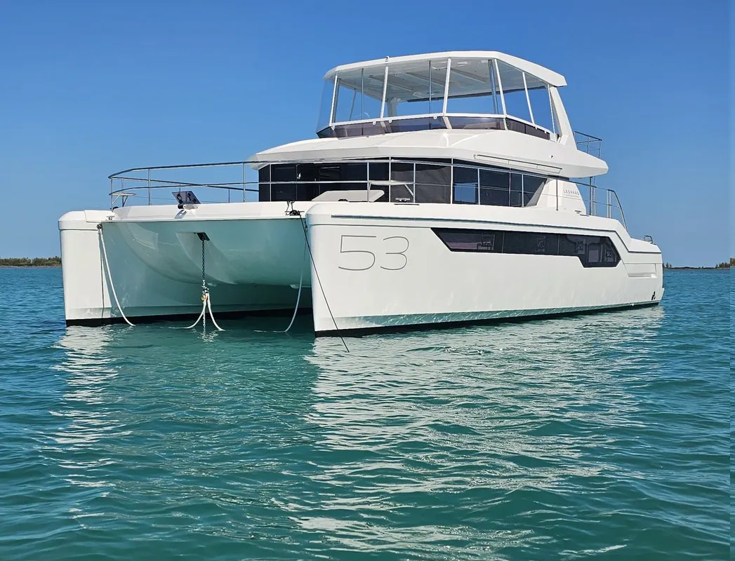 Exterior view of Nauti Cat, a Leopard 53 - OW catamaran at Central Abaco, Bahamas