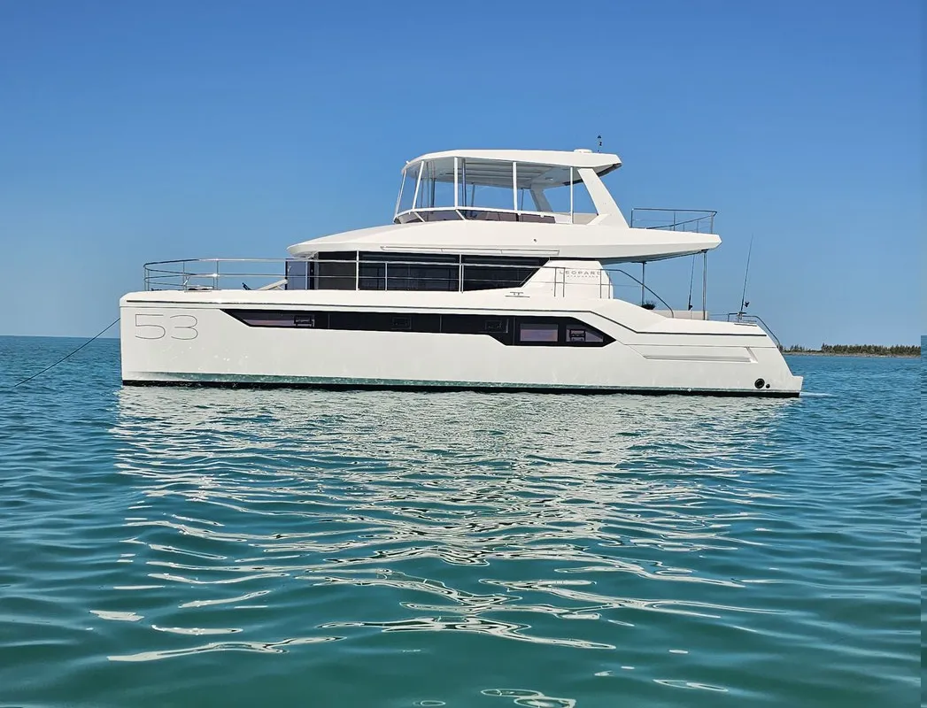 Exterior view of Nauti Cat, a Leopard 53 - OW catamaran at Central Abaco, Bahamas