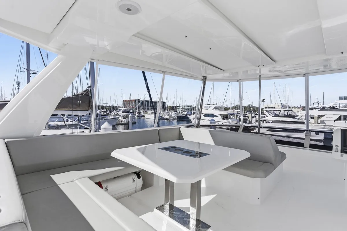 Deck of Nauti Cat, a Leopard 53 - OW catamaran at Central Abaco, Bahamas