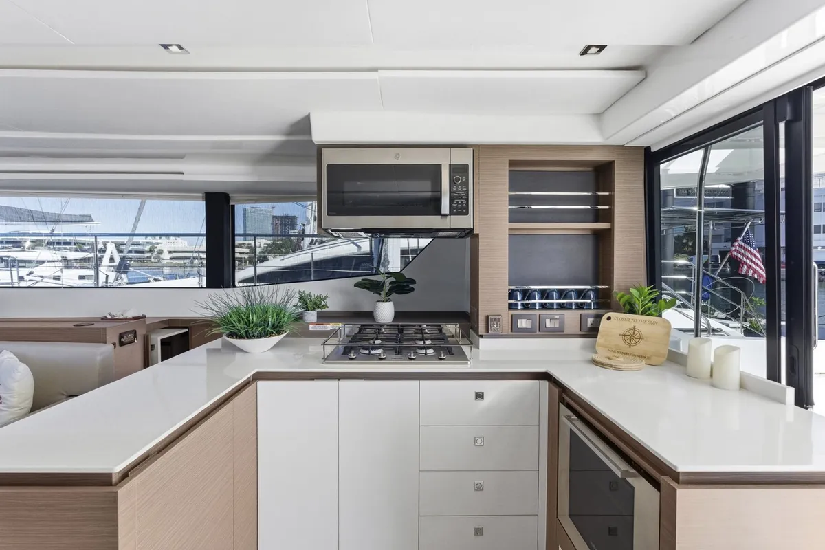 Galley of Nauti Cat, a Leopard 53 - OW catamaran at Central Abaco, Bahamas