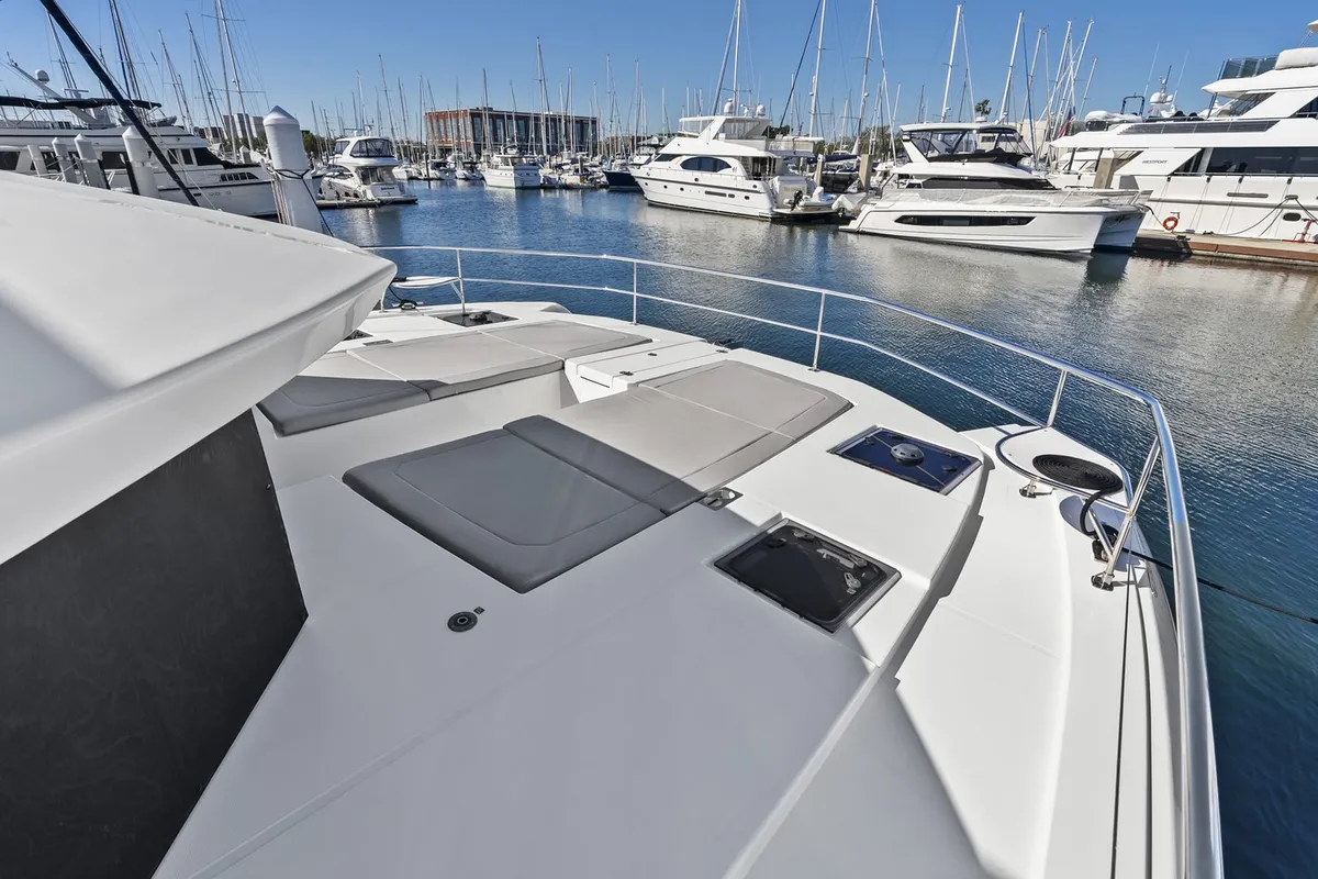 Deck of Nauti Cat, a Leopard 53 - OW catamaran at Central Abaco, Bahamas