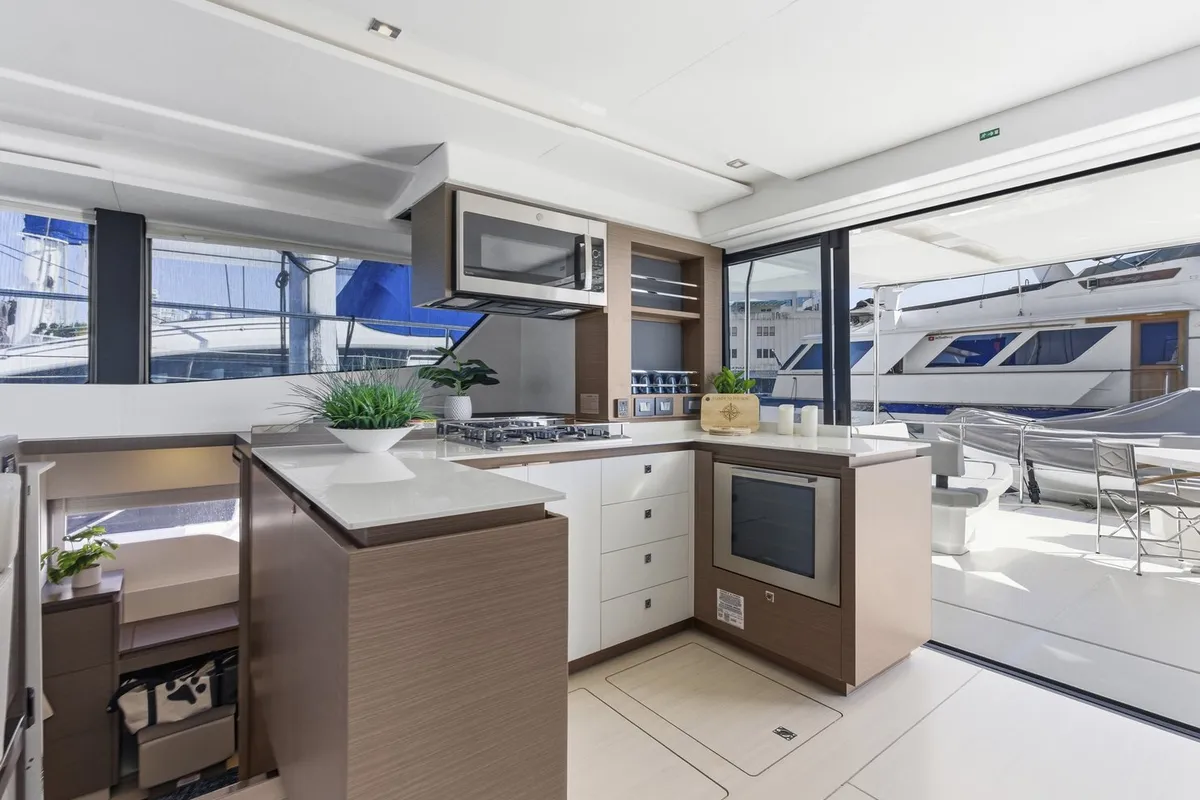 Galley of Nauti Cat, a Leopard 53 - OW catamaran at Central Abaco, Bahamas