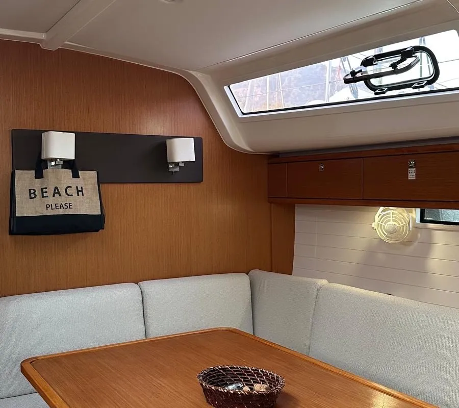 Salon of Mango, a Bavaria Cruiser 51 sailboat at Fethiye, Turkey