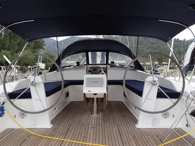 Cockpit of Mango, a Bavaria Cruiser 51 sailboat at Fethiye, Turkey