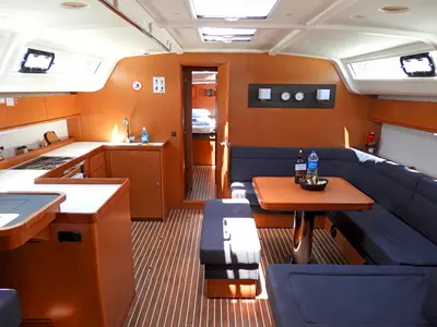 Salon of Mango, a Bavaria Cruiser 51 sailboat at Fethiye, Turkey