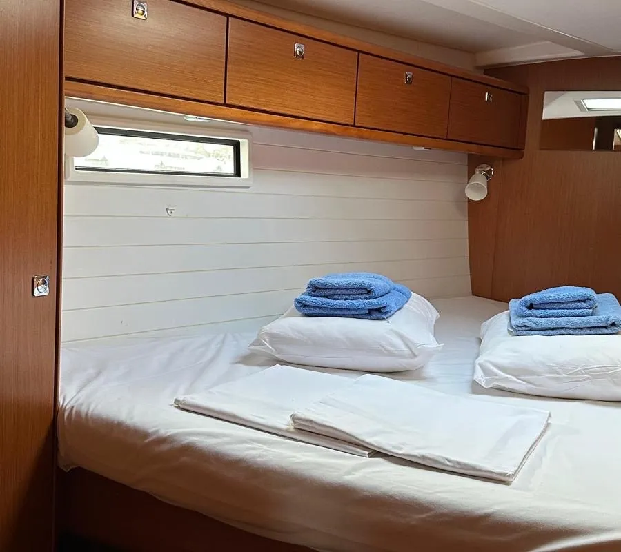 Cabin on Mango, a Bavaria Cruiser 51 sailboat at Fethiye, Turkey