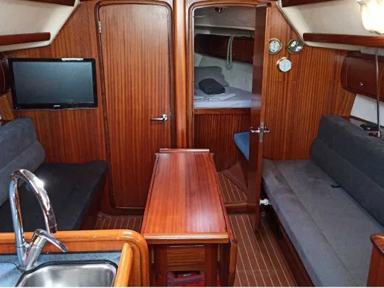 Salon of Altair, a Bavaria 36 sailboat at Fethiye, Turkey