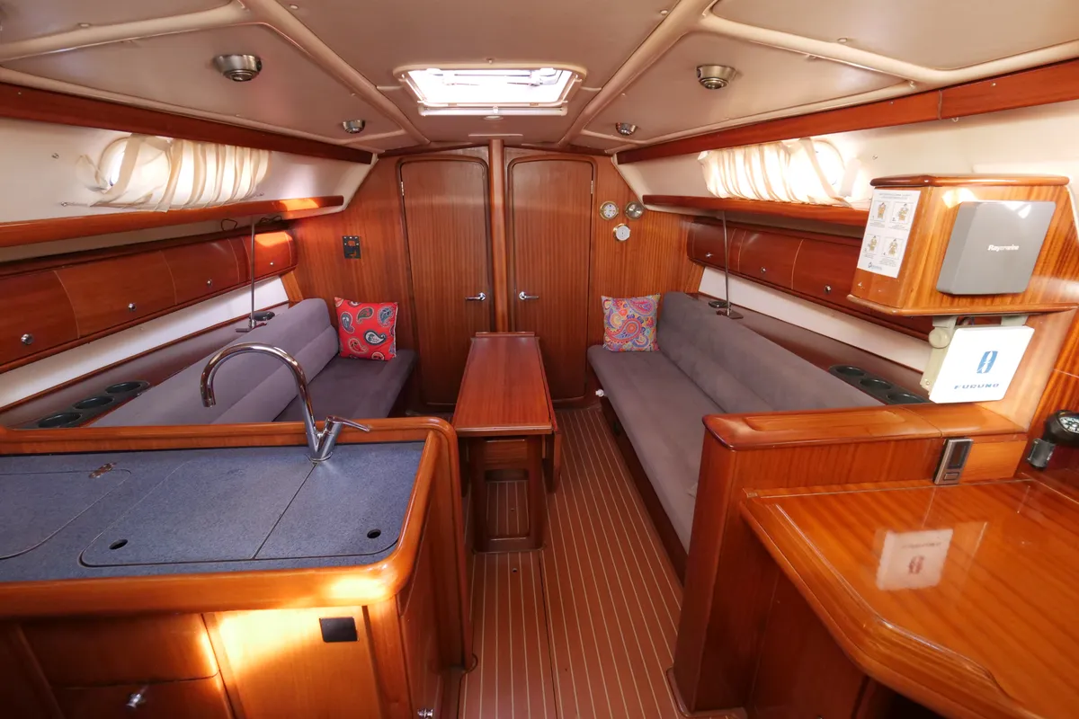 Salon of Altair, a Bavaria 36 sailboat at Fethiye, Turkey