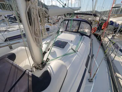 Deck of Altair, a Bavaria 36 sailboat at Fethiye, Turkey