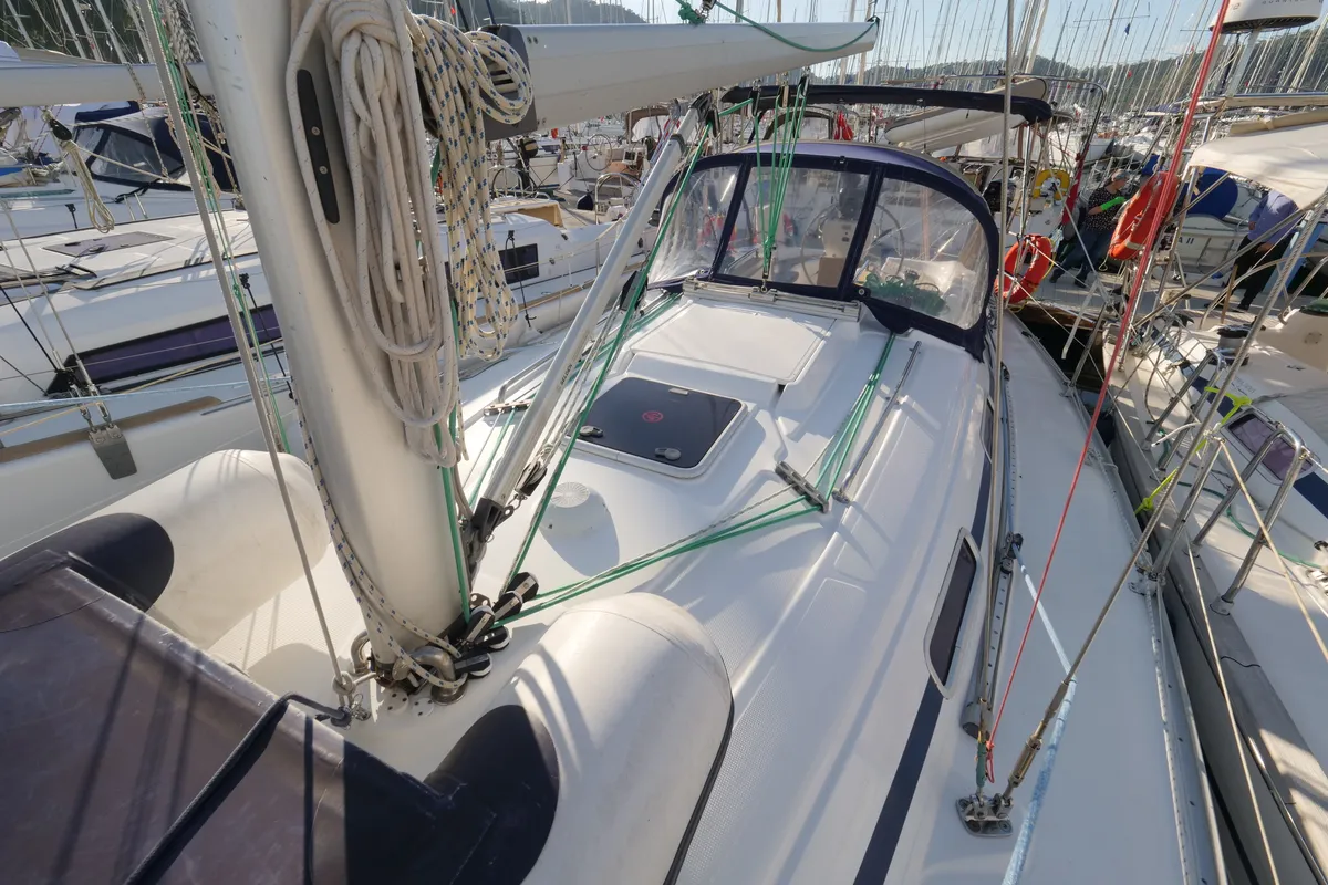 Deck of Altair, a Bavaria 36 sailboat at Fethiye, Turkey