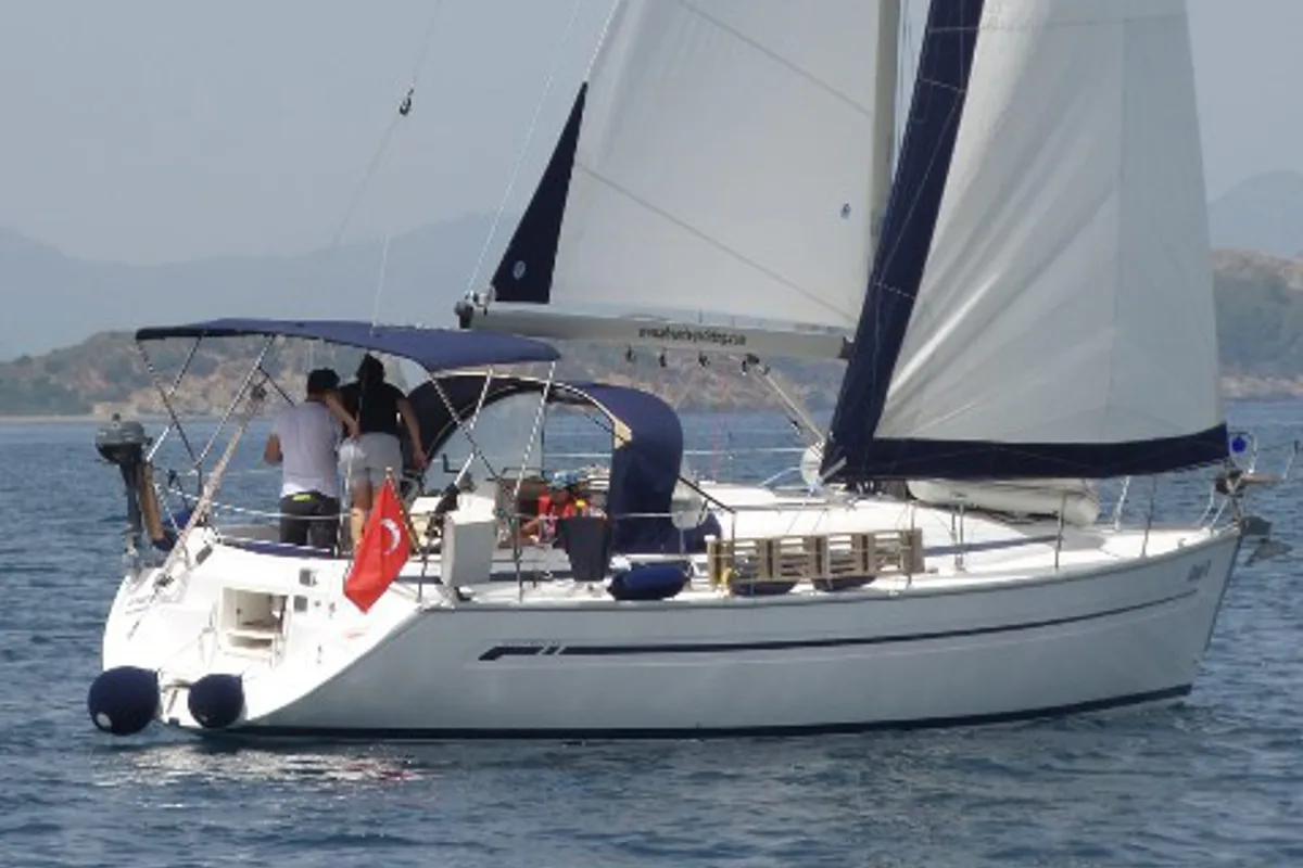Exterior view of Altair, a Bavaria 36 sailboat at Fethiye, Turkey