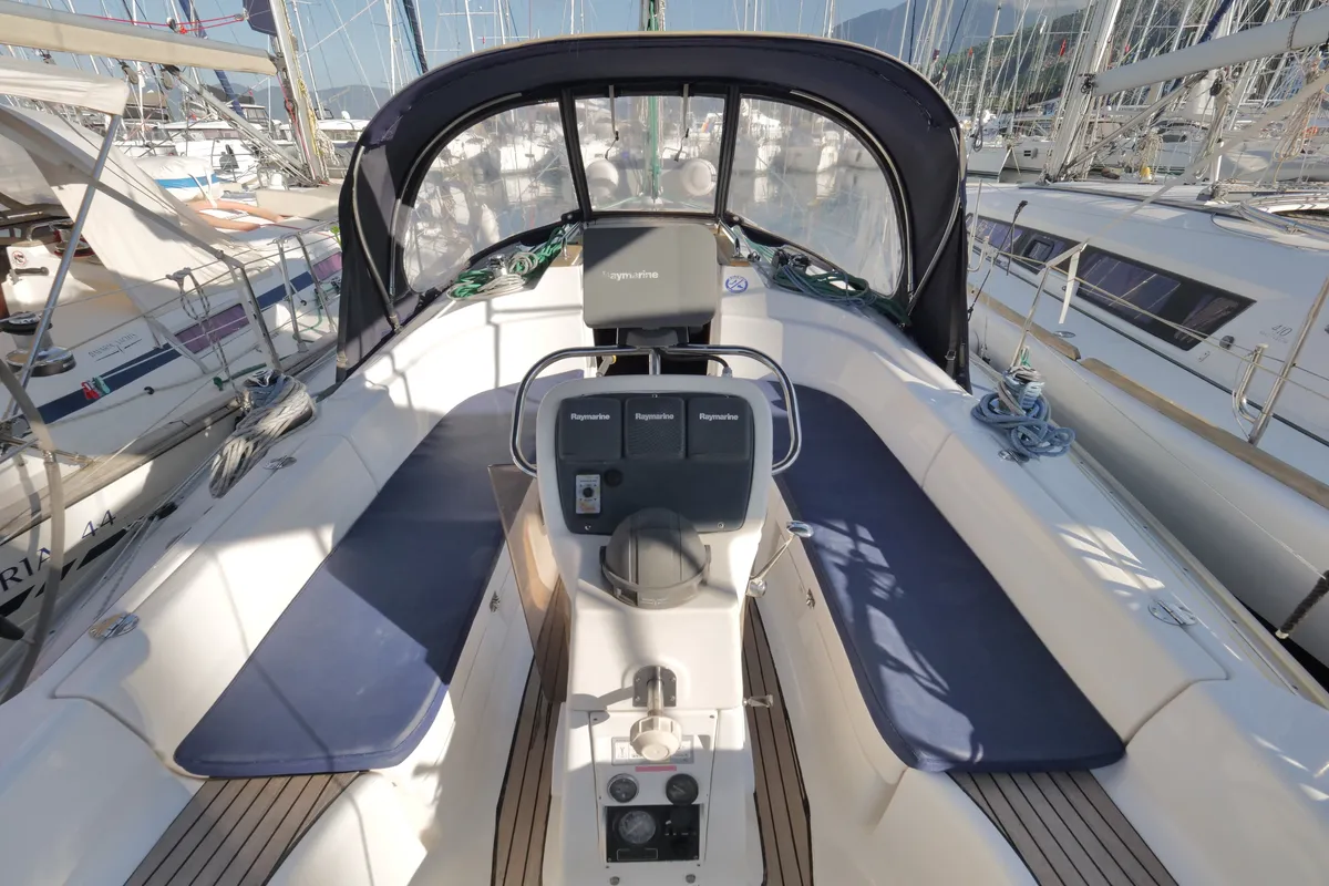 Cockpit of Altair, a Bavaria 36 sailboat at Fethiye, Turkey