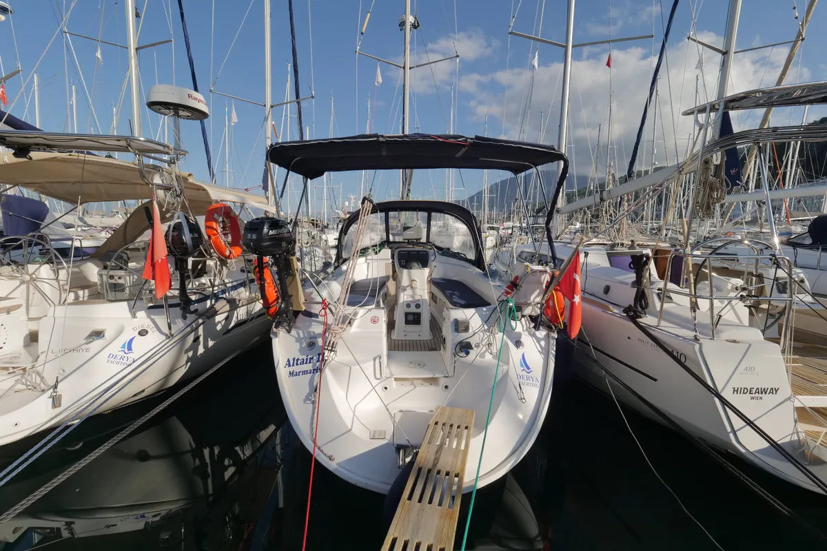 Exterior view of Altair, a Bavaria 36 sailboat at Fethiye, Turkey