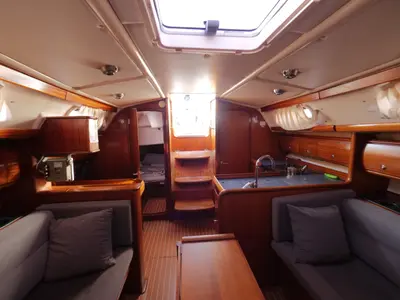 Salon of Altair, a Bavaria 36 sailboat at Fethiye, Turkey