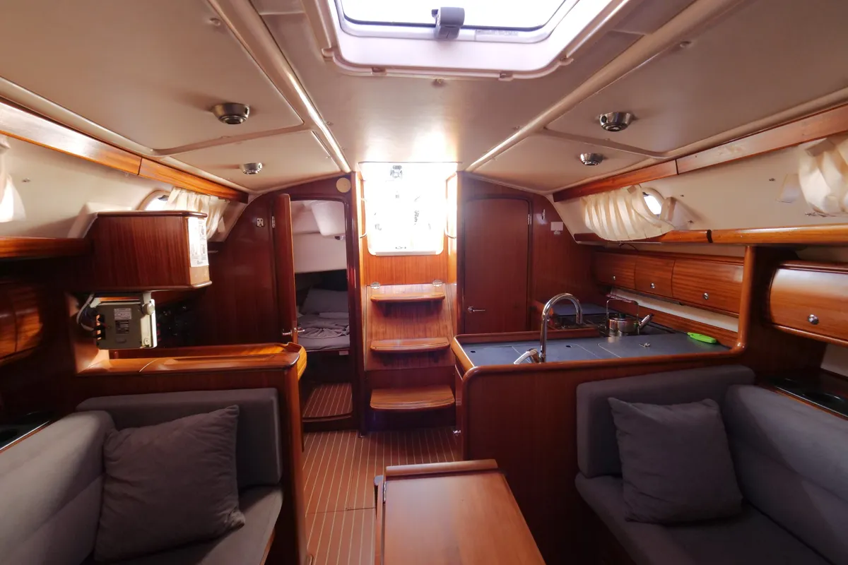 Salon of Altair, a Bavaria 36 sailboat at Fethiye, Turkey