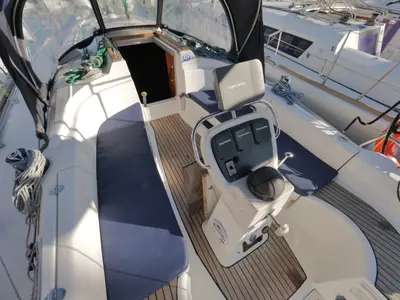 Cockpit of Altair, a Bavaria 36 sailboat at Fethiye, Turkey