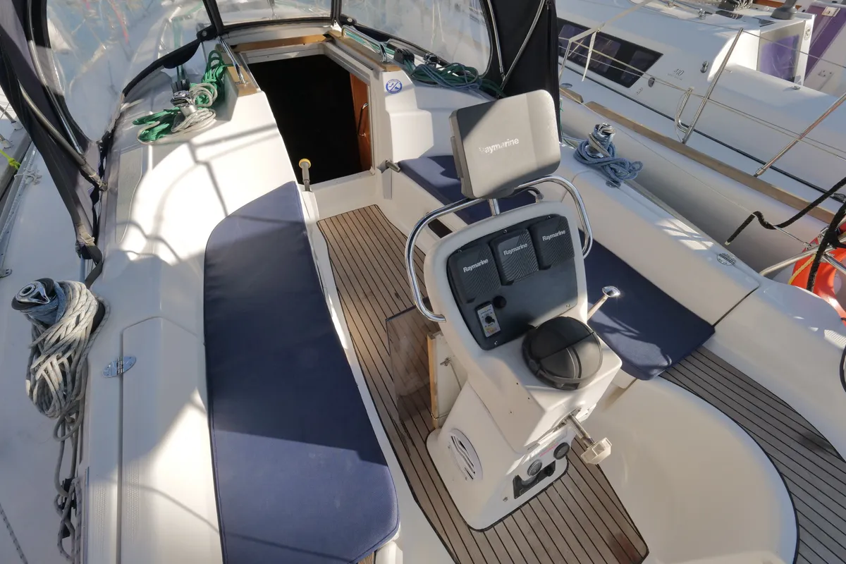 Cockpit of Altair, a Bavaria 36 sailboat at Fethiye, Turkey