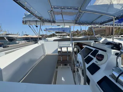 Deck of Rosual Mar 467/2025, a Fountaine Pajot Astrea 42 Quatuor catamaran at Palma de Mallorca, Spain