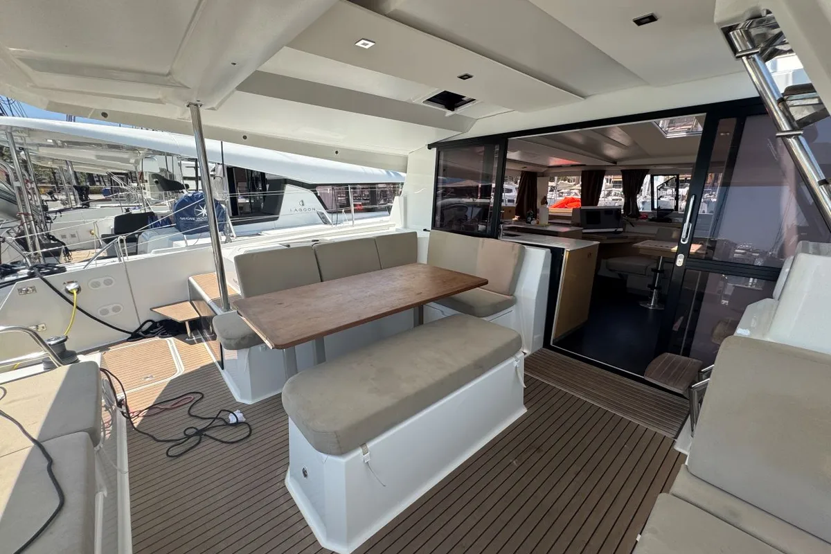 Galley of Rosual Mar 467/2025, a Fountaine Pajot Astrea 42 Quatuor catamaran at Palma de Mallorca, Spain