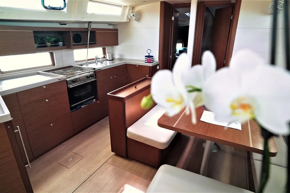 Galley of Aeolian Melody, a Beneteau Oceanis 46.1 sailboat at Preveza, Greece