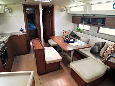 Galley of Aeolian Melody, a Beneteau Oceanis 46.1 sailboat at Preveza, Greece