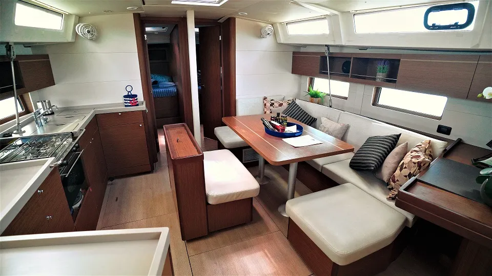 Galley of Aeolian Melody, a Beneteau Oceanis 46.1 sailboat at Preveza, Greece