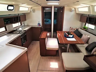 Salon of Aeolian Melody, a Beneteau Oceanis 46.1 sailboat at Preveza, Greece