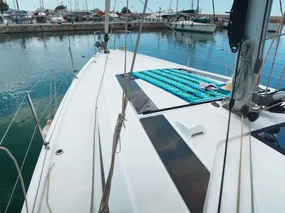Deck of Aeolian Melody, a Beneteau Oceanis 46.1 sailboat at Preveza, Greece