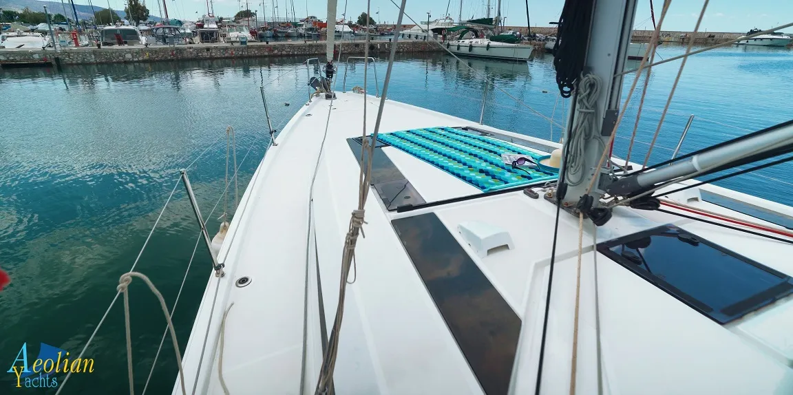 Deck of Aeolian Melody, a Beneteau Oceanis 46.1 sailboat at Preveza, Greece