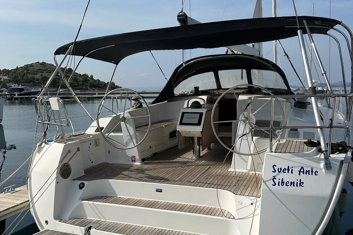 Cockpit of Sveti Ante, a Bavaria Cruiser 51 sailboat at Općina Sukošan, Croatia