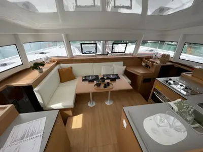 Salon of Siesta, a Excess 11 catamaran at Ibiza, Spain