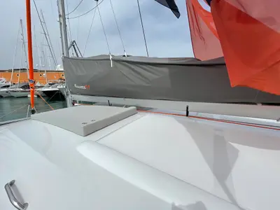 Deck of Siesta, a Excess 11 catamaran at Ibiza, Spain
