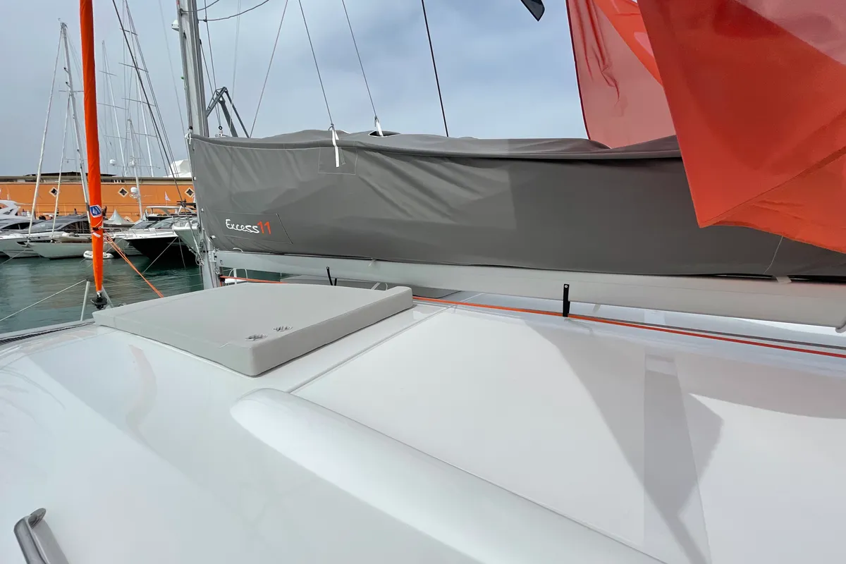 Deck of Siesta, a Excess 11 catamaran at Ibiza, Spain