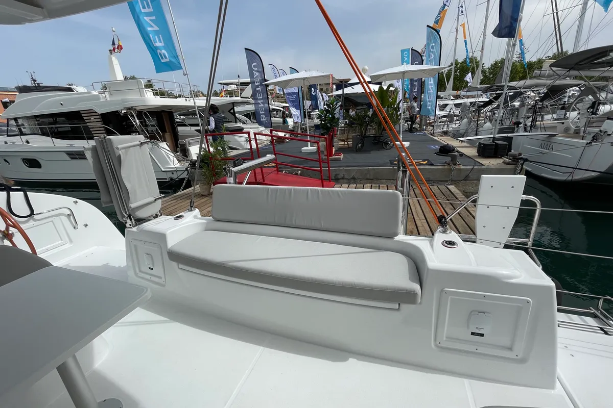 Deck of Siesta, a Excess 11 catamaran at Ibiza, Spain