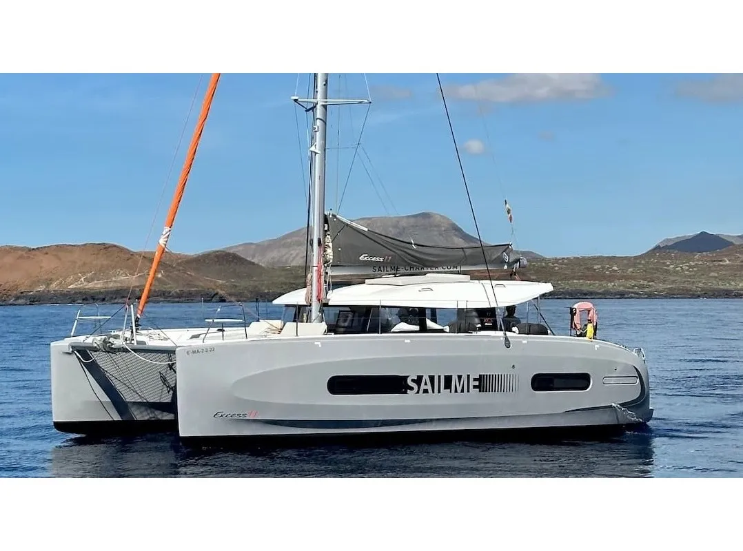 Exterior view of Siesta, a Excess 11 catamaran at Ibiza, Spain