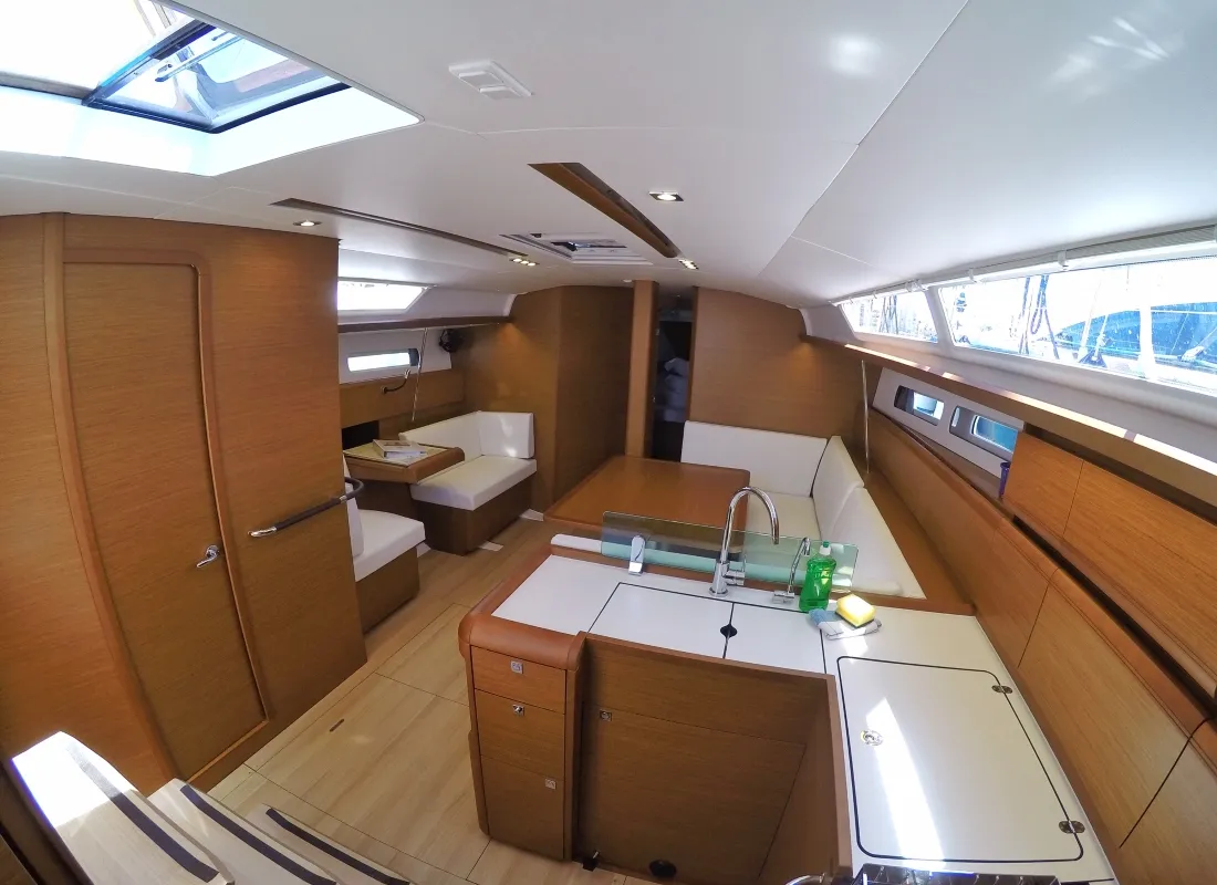 Galley of Tardis, a Jeanneau Sun Odyssey 449 sailboat at Biograd na Moru, Croatia