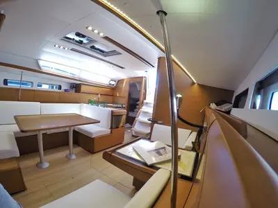Salon of Tardis, a Jeanneau Sun Odyssey 449 sailboat at Biograd na Moru, Croatia