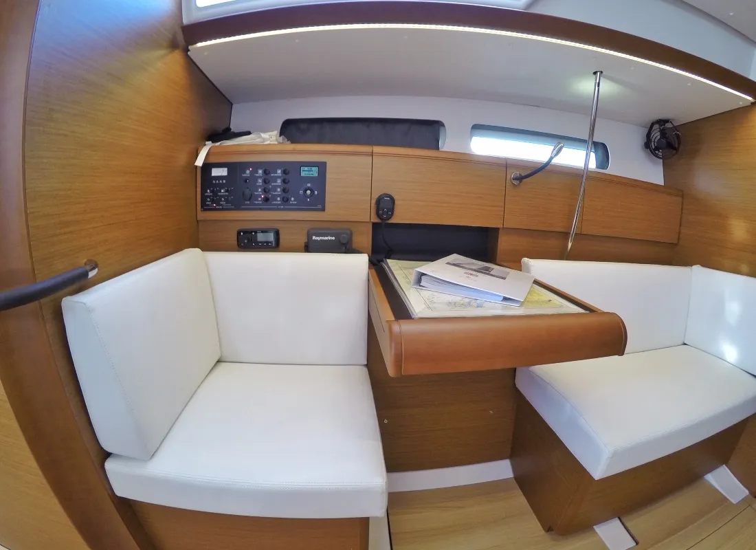Salon of Tardis, a Jeanneau Sun Odyssey 449 sailboat at Biograd na Moru, Croatia